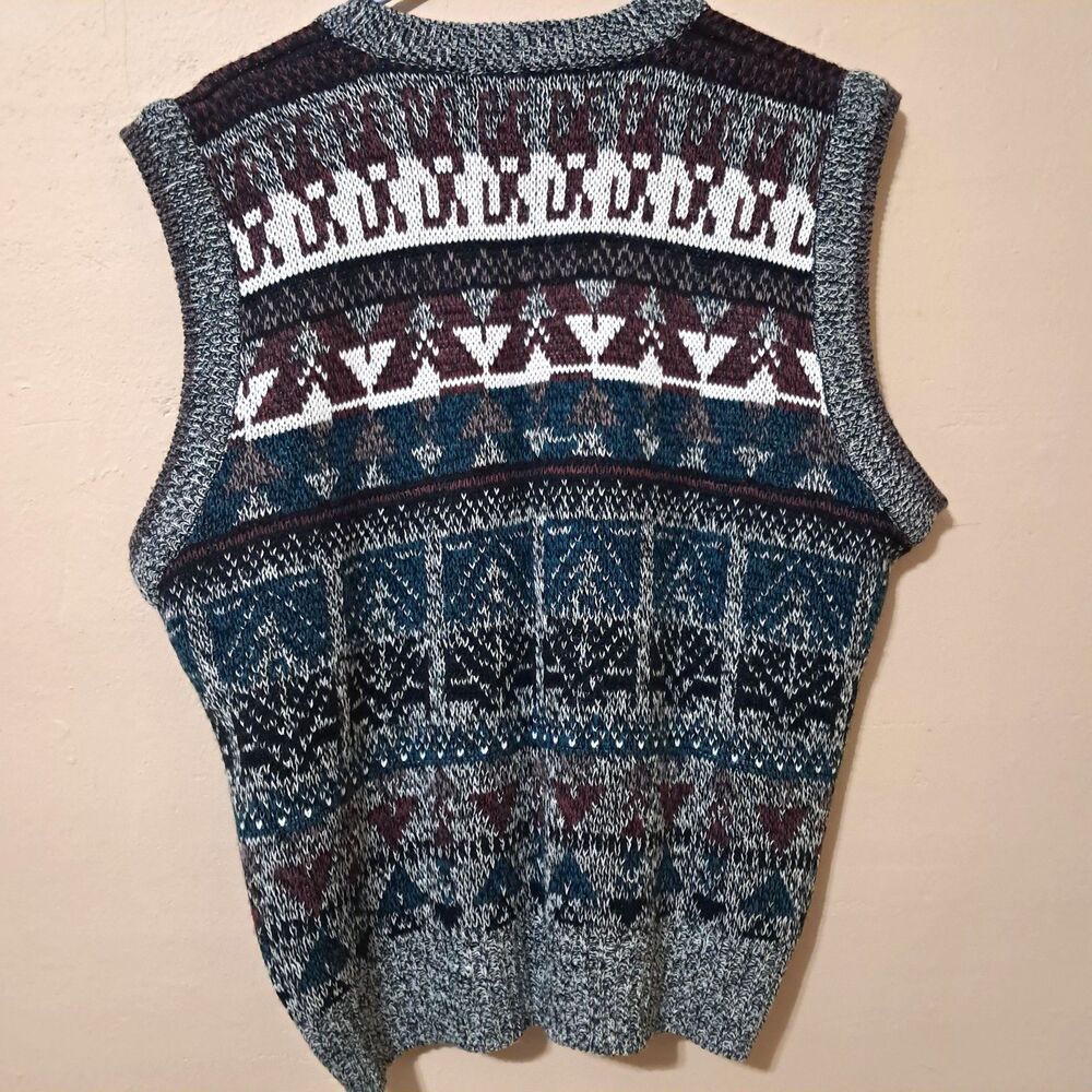 Vintage Campus Sweater Vest Mens Large 80s Academic Preppy GrandpaCore - Picture 4 of 12